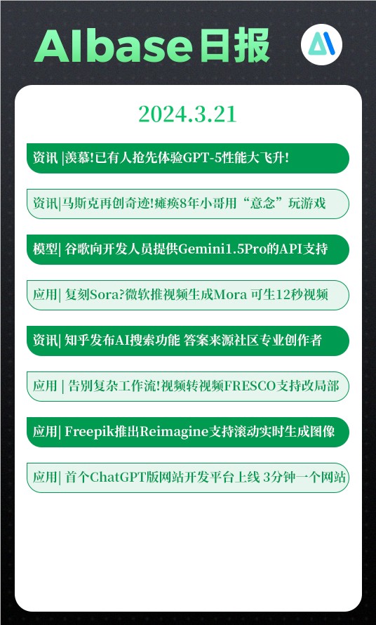 今日AI：已有人抢先体验GPT-5；意念操控成真！瘫痪8年小哥秒变X教授；微软也来复刻Sora；谷歌开放Gemini1.5Pro的API支持