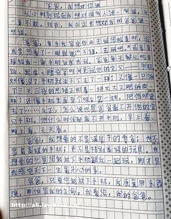 河南小学生满分作文:爸爸,只要您能放下手机,我愿用生命换